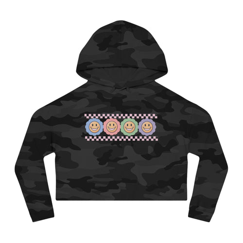Cheerful Emoji Cropped Hoodie, Comfortable Unisex Sweatshirt, Fun Gift for Friends, Casual Wear, Perfect for Any Occasion